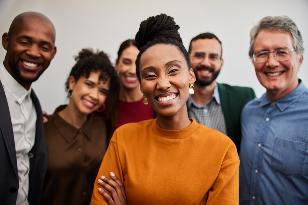 Group portrait of cheerful colleagues